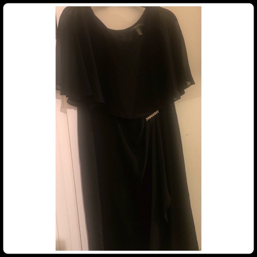 Black dress with diamonds around the waist. Very comfortable.